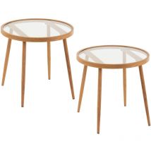 Hellin - Table basse ronde en métal et verre D50 (lot de 2) - malaga