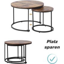 Table Basse Ronde Ensemble de 2 Ensemble de Tables Basses Salon Table d'Appoint Ronde Imbriquée 2 Table d'Appoint Ronde (Marron)