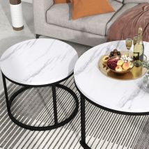 Table basse ronde, lot de 2, table basse de salon, table d'appoint ronde en boîte, 2 tables d'appoint rondes