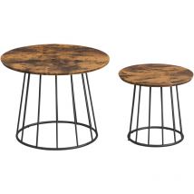 Table Basse Ronde, Lot de 2 Tables d'Appoint, Moderne, Petites Tables, Cadre en Acier, pour Salon, Chambre, Marron Rustique