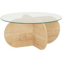 Toilinux - Table basse ronde Luminix en verre et bois