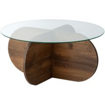 Toilinux - Table basse ronde Luminix en verre et bois massif