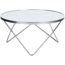 Table Basse Ronde avec Plateau en Verre Blanc et Structure en Métal Argenté pour Salon Moderne et Glamour Beliani