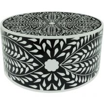 Table basse ronde style arty Ø66cm Viliana Motif floral noir et blanc