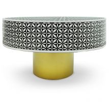 Table basse ronde style arty Ø71cm Viliana Motif géométrique Noir et pied Or