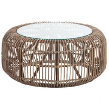 Les Tendances - Table basse ronde en rotin naturel et verre D85 - faro