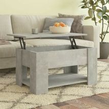 Le Poisson Qui Jardine - Table Basse Salon Gris Béton Plateau Relevable. Grand Espace de Rangement - Gris Béton