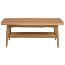 Hellin - Table basse scandinave rectangulaire en bois massif avec rangement - elea