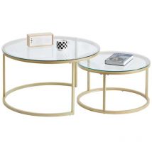 Wokaka - Table basse scandinave table gigogne table d'appoint 2 pièces avec surface en verre et pieds en métal, ronde(Φ6040cm)