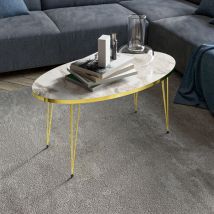 Table basse Skævinge ovale 43 x 90 x 50 cm marbre blanc or [en.casa]