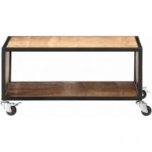 Table Basse, Table d'appoint en Bois Rustique avec 4 roulettes pour la Maison pour Le Salon