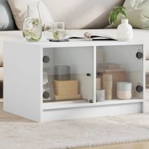 Table basse, Table de salon, Bout de canapé avec portes en verre blanc 68x50x42 cm WFE536054 Maison Chic