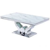 Table Basse TROFY verre effet Marbre Blanc 120x70x49 cm