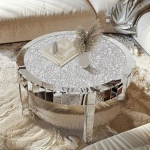 Unho - Table Basse Verre Ronde Table de Salon Cristal Brillant en Miroir hd Meuble Central Argenté Fantaisie - Ø80cm