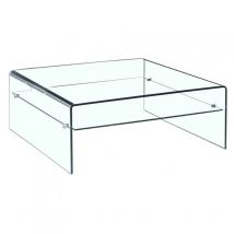 Meubletmoi - Table basse carrée 100 cm en verre trempé avec étagère vitrée - ice