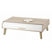 Table Basse Vintage Chêne 2 Rideaux 4 Niches - Coloris Rideau: Rideau Blanc