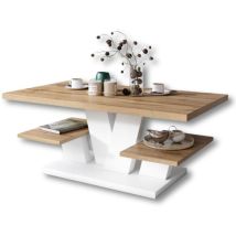 Dusine - Table Basse Vita Avec Des Étagères En Blanc Et Bois 110 Cm X 60 Cm Style Loft