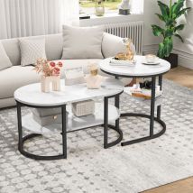 Table basse,table basse ronde,lot de 2 Tables basses gigognes,noir ,avec couche de stockage,salle à manger et le salon,80x46x41cm,52x52x51cm