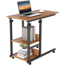 Keepbuying - Table Bouts de Canapé Table Appoint Table de Soins Table de Chevet Mobile Réglable en Hauteur avec Roulettes et Étagères de Rangement