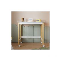 Table, bureau, bureau, avec roue directionnelle, pin + MDF, blanc + naturel