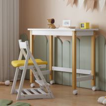 Table, bureau, table de travail, avec roulettes directionnelles, pin+MDF, blanc+naturel