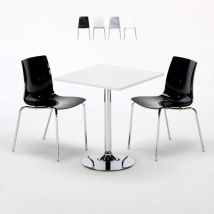 Grand Soleil - Table Carrée Blanche 70x70cm Avec 2 Chaises Colorées Et Transparentes Set Intérieur Bar Café Lollipop Titanium - Noir