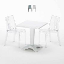 Grand Soleil - Table Carrée Blanche 70x70cm Avec 2 Chaises Colorées Set Bar Café Dune Terrace - Transparent