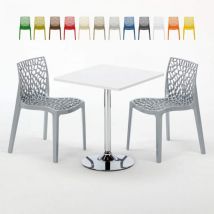 Grand Soleil - Table Carrée Blanche 70x70cm Avec 2 Chaises Colorées Set Intérieur Bar Café Gruvyer Cocktail - Gris