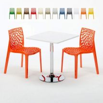 Grand Soleil - Table Carrée Blanche 70x70cm Avec 2 Chaises Colorées Set Intérieur Bar Café Gruvyer Cocktail - Orange