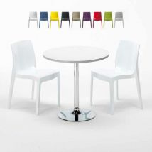 Grand Soleil - Table Ronde Blanche 70x70cm Avec 2 Chaises Colorées Set Intérieur Bar Café Ice Long Island - Blanc