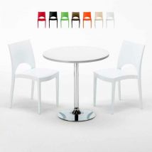 Table Ronde Blanche 70x70cm Avec 2 Chaises Colorées Grand Soleil Set Intérieur Bar Café Paris Long Island - Blanc