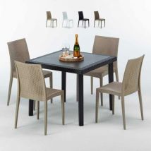 Grand Soleil - Table Carrée Noire 90x90cm Avec 4 Chaises Colorées Set Extérieur Bar Café Bistrot Passion - Beige