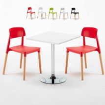 Table carrée blanche 70x70 2 Chaises Colorées intérieur bar café Barcellona Cocktail - Rouge