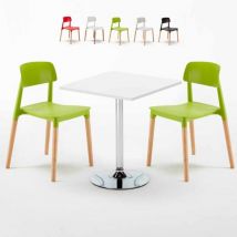 Table carrée blanche 70x70 2 Chaises Colorées intérieur bar café Barcellona Cocktail - Vert
