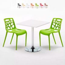 Ahd Amazing Home Design - Table Blanche Carrée 70x70 et 2 Chaises Colorées Set Intérieur Bar Café Gelateria Cocktail - Vert