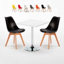 Table Carrée Blanche 70x70cm et 2 Chaises Colorées Set Intérieur Bar Café Nordica Cocktail - Noir