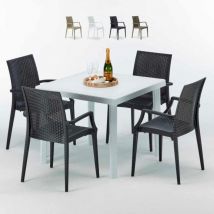 Grand Soleil - Table Carrée Blanche 90x90cm Avec 4 Chaises Colorées Set Extérieur Bar Café arm Bistrot Love - Noir