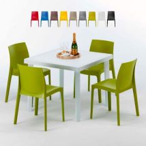 Grand Soleil - Table Carrée Blanche 90x90cm Avec 4 Chaises Colorées Set Extérieur Bar Café Rome Love - Anis vert