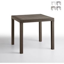 Table carrée 80x80cm extérieur jardin en polypropylène rotin Dallas - Marron