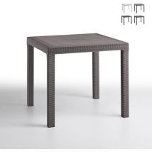 Table carrée 80x80cm extérieur jardin en polypropylène rotin Dallas - Blanc