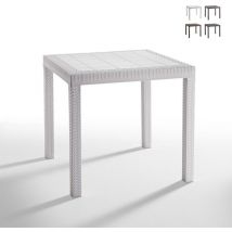 Table carrée 80x80cm extérieur jardin en polypropylène rotin Dallas - Blanc
