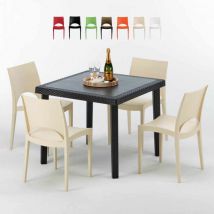 Grand Soleil - Table Carrée Noire 90x90cm Avec 4 Chaises Colorées Set Extérieur Bar Café Paris Passion - Beige
