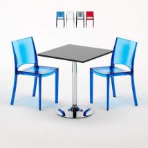 Grand Soleil - Table Carrée Noire 70x70cm Avec 2 Chaises Colorées Set Intérieur Bar Café B-Side Phantom - Bleu transparent