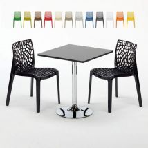 Table Carrée Noire 70x70cm Avec 2 Chaises Colorées Grand Soleil Set Intérieur Bar Café Gruvyer Mojito - Noir