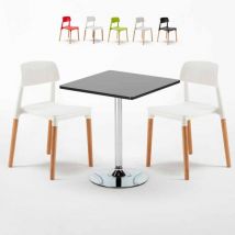 Table carrée noire 70x70cm et 2 chaises colorées d'intérieur Barcellona Mojito - Blanc