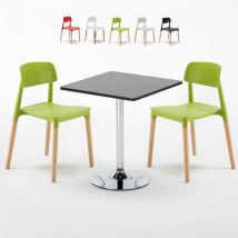 Table carrée noire 70x70cm et 2 chaises colorées d'intérieur Barcellona Mojito - Vert