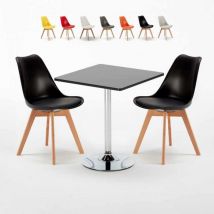 Table noire carrée 70x70cm Avec 2 Chaises Colorées intérieur bar café Nordica Mojito - Noir