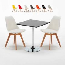 Table noire carrée 70x70cm Avec 2 Chaises Colorées intérieur bar café Nordica Mojito - Blanc