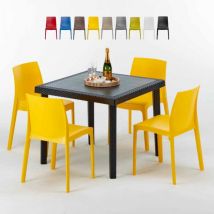 Grand Soleil - Table Carrée Noire 90x90cm Avec 4 Chaises Colorées Set Extérieur Bar Café Rome Passion - Jaune