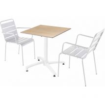 Oviala - Ensemble table de terrasse stratifié chêne avec 2 fauteuils blanc